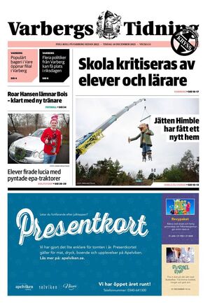 Förstasida Varbergs Tidning