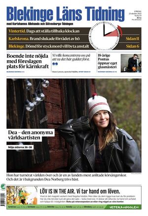Förstasida Blekinge Läns Tidning
