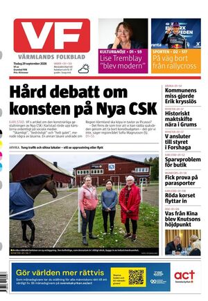 Förstasida Värmlands Folkblad