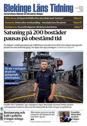 Förstasida Blekinge Läns Tidning