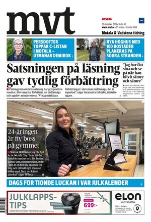 Förstasida Motala & Vadstena tidning