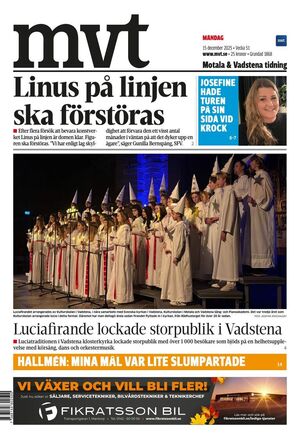 Förstasida Motala & Vadstena tidning