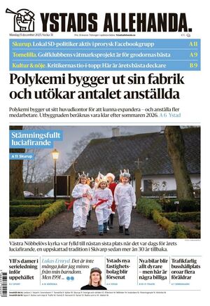 Förstasida Ystads Allehanda