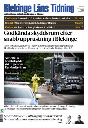Förstasida Blekinge Läns Tidning