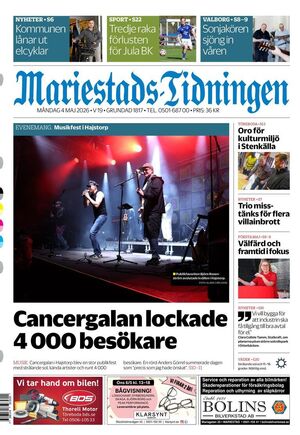 Förstasida Mariestads-Tidningen