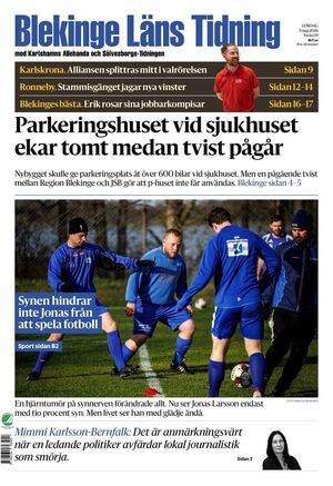 Förstasida Blekinge Läns Tidning
