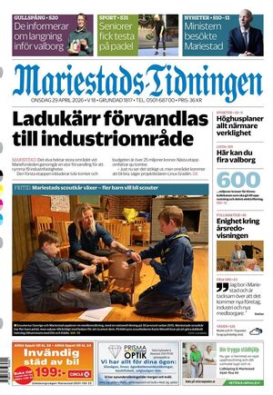 Förstasida Mariestads-Tidningen