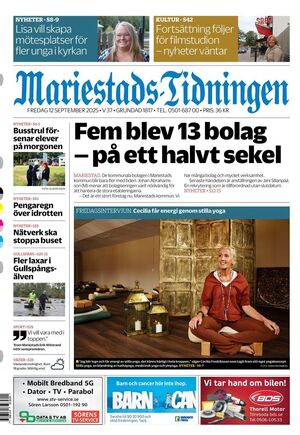 Förstasida Mariestads-Tidningen