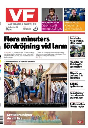 Förstasida Värmlands Folkblad