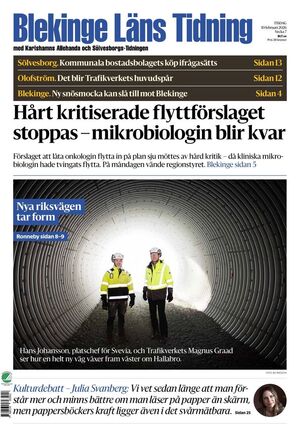 Förstasida Blekinge Läns Tidning