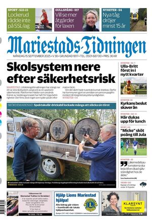 Förstasida Mariestads-Tidningen