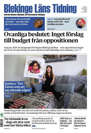 Förstasida Blekinge Läns Tidning