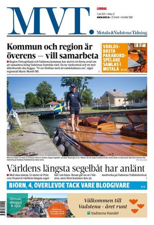 Förstasida Motala & Vadstena tidning