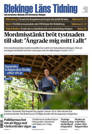 Förstasida Blekinge Läns Tidning