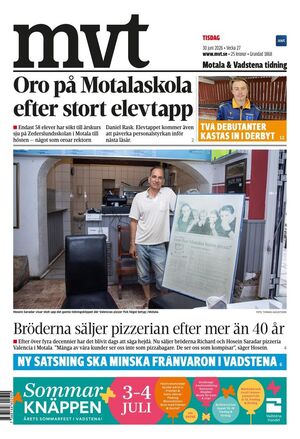 Förstasida Motala & Vadstena tidning