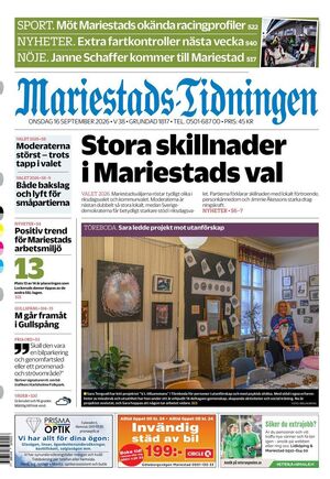 Förstasida Mariestads-Tidningen