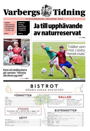 Förstasida Varbergs Tidning