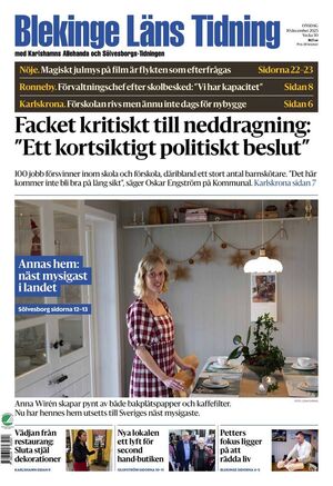 Förstasida Blekinge Läns Tidning