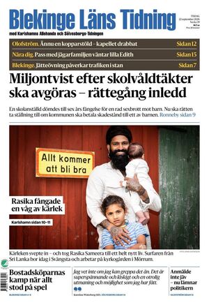 Förstasida Blekinge Läns Tidning